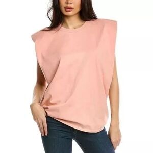 Sandrine Rose Pink Padded Shoulder Tank Top Size Small Oversized Spring Tank Top